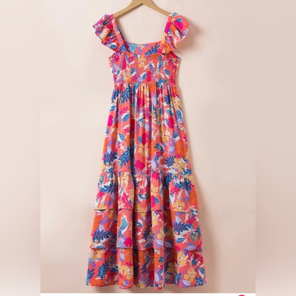 Women Print Sleeveless Ruffle Tiered Maxi Dress new without tag - Picture 2 of 4